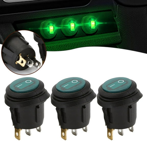 3 Pcs Green Led 12V 20A Car Boat On/Off Round Waterproof Rocker Toggle Switch