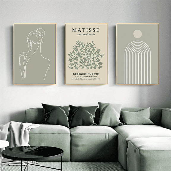 3 Pcs Green Minimalist Matisse Art Canvas Poster Abstract Women Figure Sketch Line Wall Painting for Bedroom Living Room Decor Aesthetic
