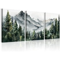 3 Pcs Green Misty Forest d Canvas Wall Art Modern Fog Mountain Landscape Wall Painting Watercolor Nature Pine Tree Art Print Pictures for Living Room Bedroom Office Home Decorations 12"X16"X3Pcs