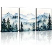 3 Pcs Green Misty Forest d Canvas Wall Art Modern Fog Mountain Landscape Wall Painting Watercolor Nature Pine Tree Art Print Pictures for Living Room Bedroom Office Home Decorations 12"X16"X3Pcs
