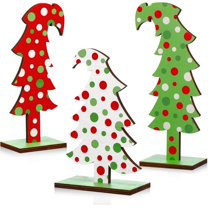 3 Pcs Green Wood Christmas Tree Tabletop Bendable Christmas Tree Small Decor Farmhouse Standing with Rectangular Base for Home Office Tabletop Decor