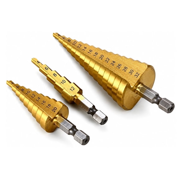 3 Pcs HSS Step Cone Drill Bit Set 4-12-32mm Brass Material