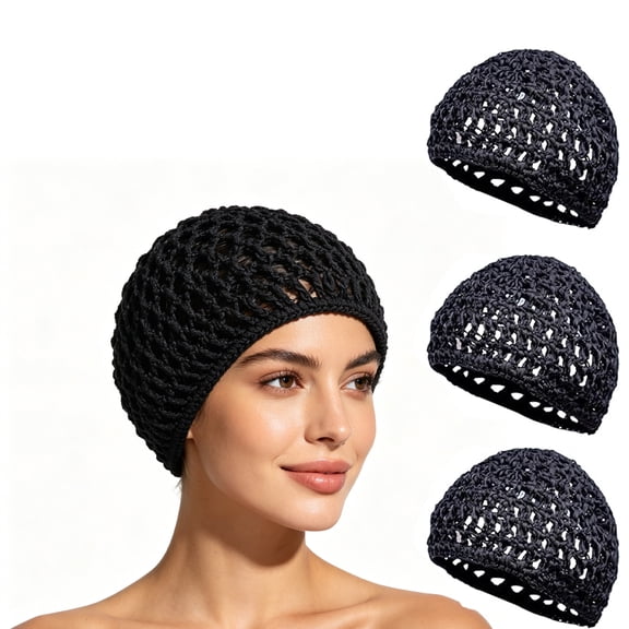 3 Pcs Hair Nets for Sleeping, Lightweight, Breathable Viscose Mesh Crochet Hair Net Cap for Women Reusable Elastic Hairnet