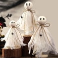 thumbnail image 1 of 3 Pcs Halloween Decorations Indoor Primitive Halloween Ghost on Wooden Stand Spooky Ghost Tiered Tray Decor Rustic Table Centerpiece for Home Office Mantel Shelf Party Supplies(Beige), 1 of 7
