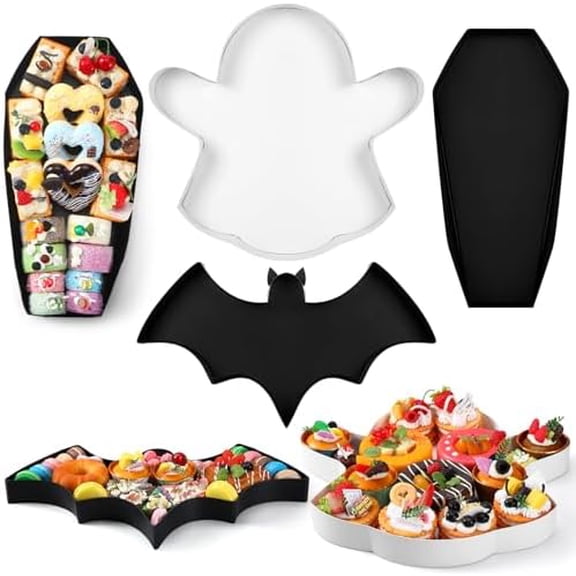 3 Pcs Halloween Fillable Cardboard Tray 13.4'' Ghosts Bats Coffins Charcuterie Paper Box Halloween Serving Food Tray Gift for Halloween Snack Cookies Candy Party Supplies
