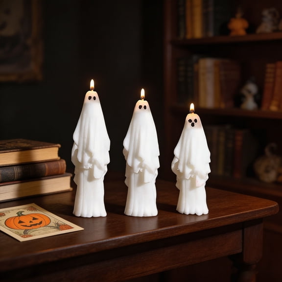 3 Pcs Halloween Ghost Candles Decor Ghost Candles Gothic Decoration for Mantel Halloween Table Centerpiece Cute Goth Taper Candle Spooky Tabletop Novelty Party Favor Basket Stuffer