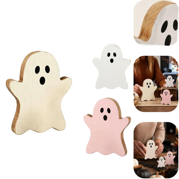 3 Pcs Halloween Ghost Decor Halloween Table Decorations Indoor for Home Vintage Halloween Ghost Decorations Farmhouse Wooden Halloween Ghost Party Centerpiece Signs Decor for Kitchen Office