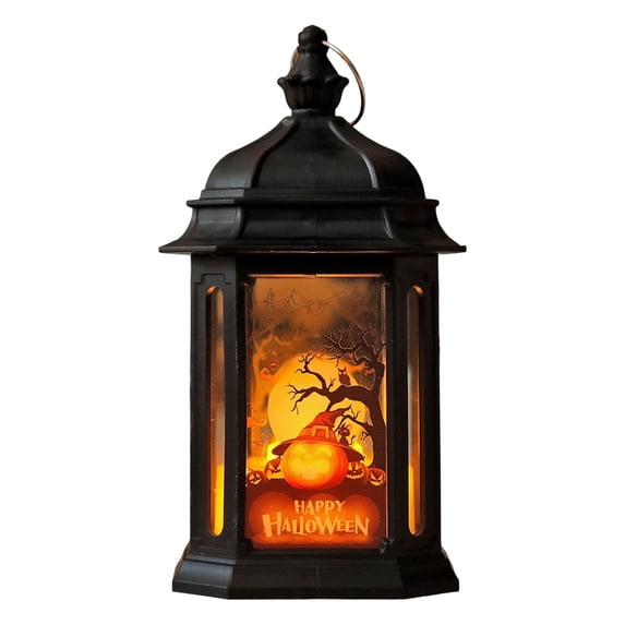 3 Pcs Halloween Lantern with LED Lights, 5.7X2.83 inch Spooky Pattern Candle Lantern, Battery Operated Night Lamp, Hanging Flameless Lantern, Atmosphere Decor Light, Halloween Decorations Indoor