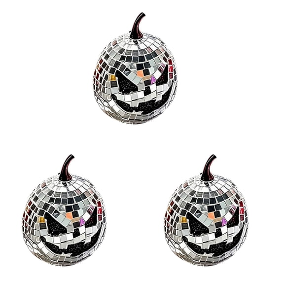 3 Pcs Halloween Pumpkin, Artificial Disco Pumpkin for Decorating, Fall Farmhouse Hanging Ornament Harvest Decor for Halloween Thanksgiving Table Centerpiece, Silver