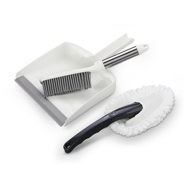 3 Pcs Hand Rubber Broom and Dustpan Set,Dustpan and Brush Set with Soft