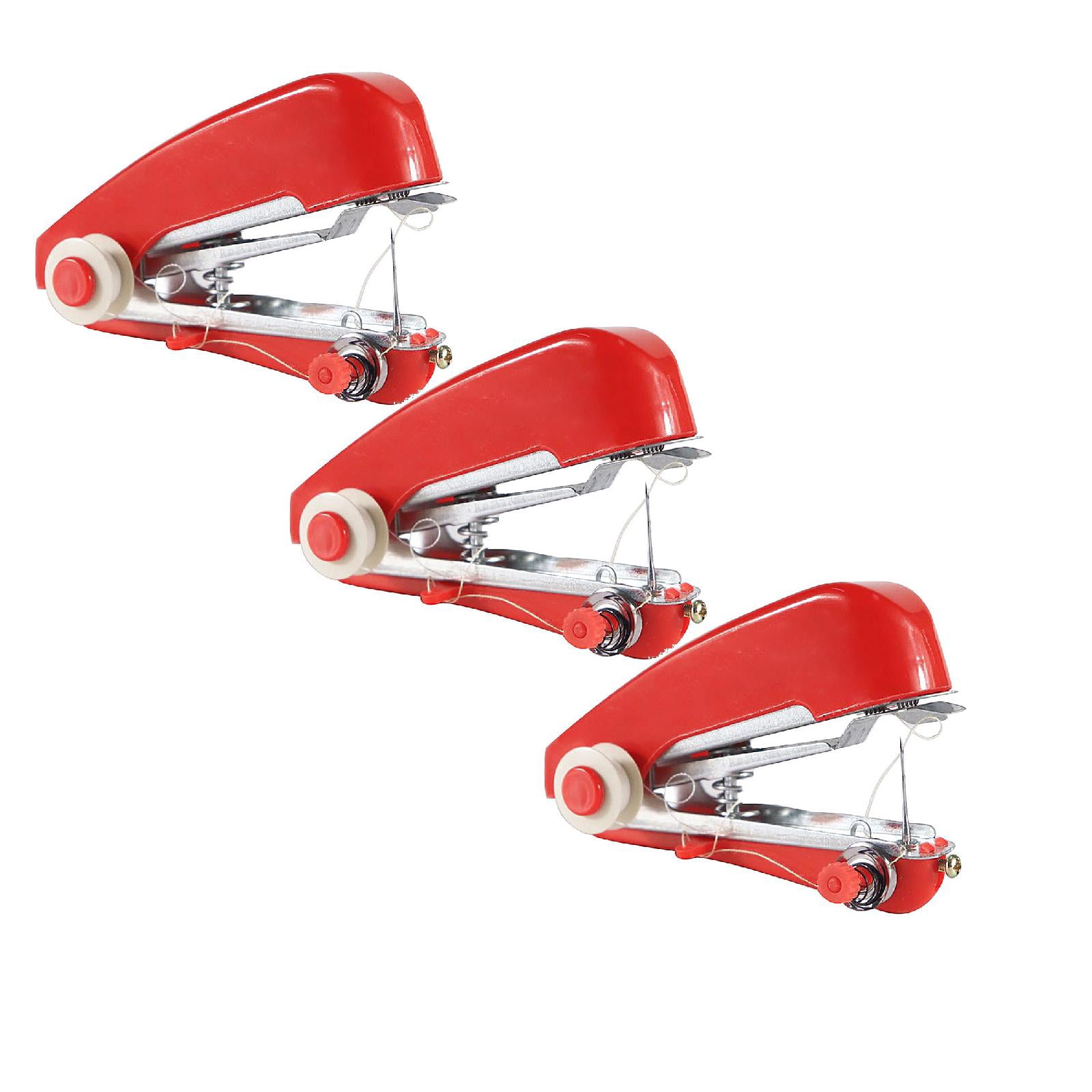3 Pcs Handheld Sewing Machine,Mending Machine,Single Thread Machine For Quick Repairs,Portable Handheld Sewing Machine,Small Manual Sewing Machine,Small Stitching Machine For Home Travel,Red