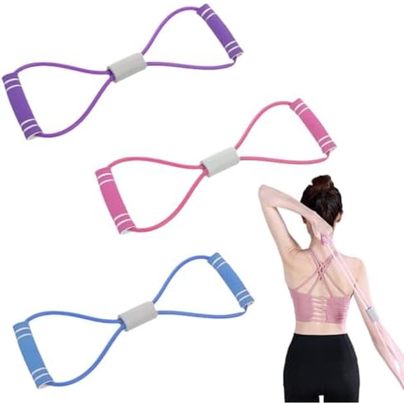 3 Pcs with Handles Figure 8 Resistance Band,Resistance Bands with Handles,Exercise Bands with Handles,Yoga Gym Fitness Pulling Rope for Full Body Workout Arms Shoulders Back Legs and Buttocks