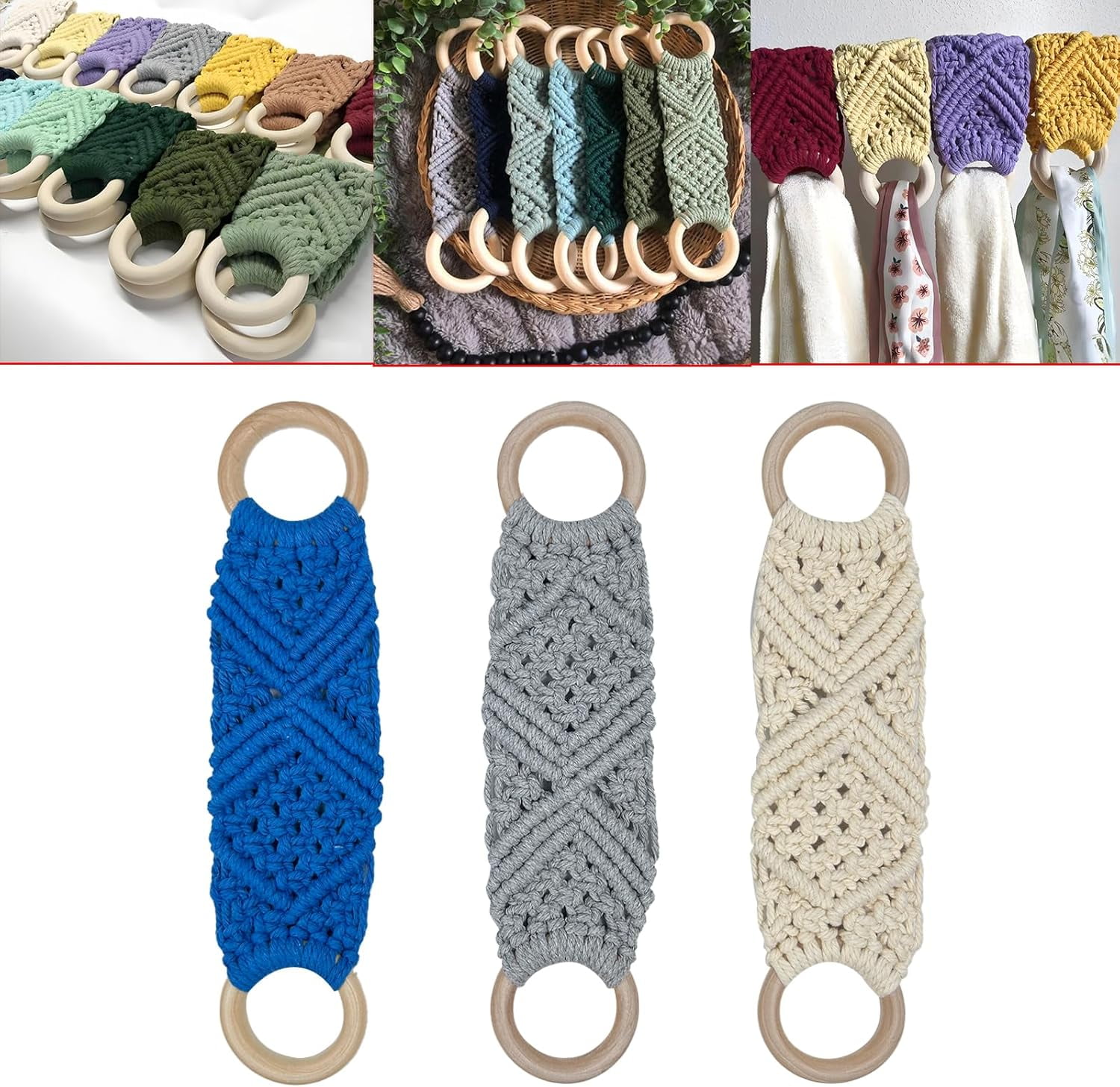 3 Pcs Handmade Crochet Dish Towel Holder Boho Macrame Kitchen Towel
