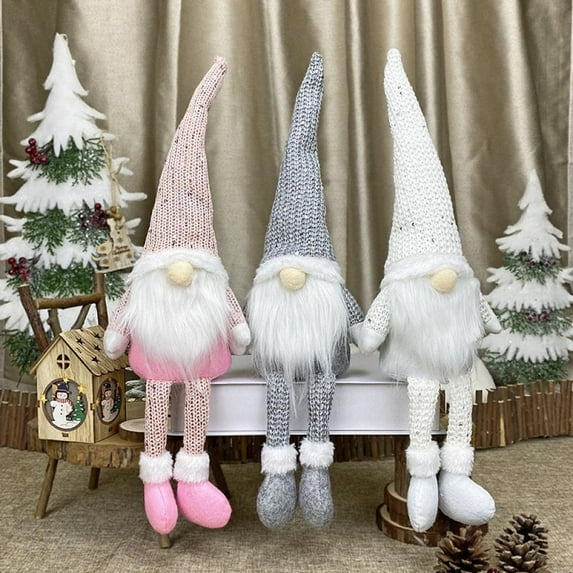 3 Pcs Handmade Gnome Figurines Long Leg Swedish Tomte Nisse Sitting Christmas Elf Home Desktop Collectible Decor Holiday Party Supplies Table Ornament, 18"