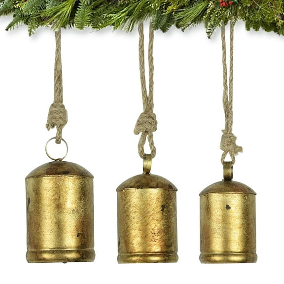 3 Pcs Handmade Rustic Iron Bells - Vintage Christmas Decorations with Jute Ropes, Ideal for Xmas Tree & Fireplace