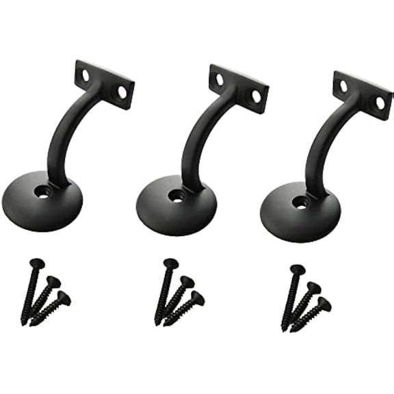 3 Pcs Handrail Brackets, 3.1 in Height Zinc Alloy Stair Handrail Brackets with Screws, Matte Black Railing Support for Stairs Wall Mount, Heavy Duty Railing Support for Balcony Hallway