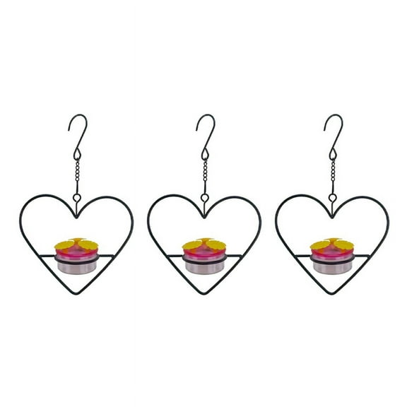 3 Pcs Hanging Hummingbird Feeder, Stackable Hanging Humming Bird Feeder with Metal Frame & Red Plastic Bowl Circular