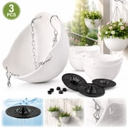 3 Pcs Hanging Planter Pots,Rongsi 8 inch Self-Watering Round Hanging Basket with Water Tray and Metal Chain,Succulent Flower Plant Pot Container for Indoor Outdoor Garden Balcony Wall Decor,White