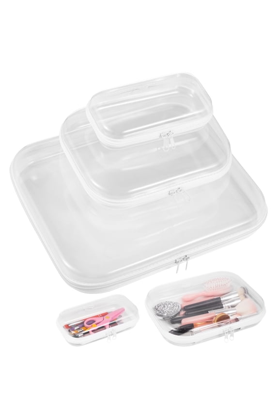 3 Pcs Hard Zippered Cases, 3 Sizes Transparent Hard Pouches, Double Zippered Hard Shell Bags, Portable Zipper Organizer Bins, Waterproof Cosmetic Makeup Bags for Snacks, Toys