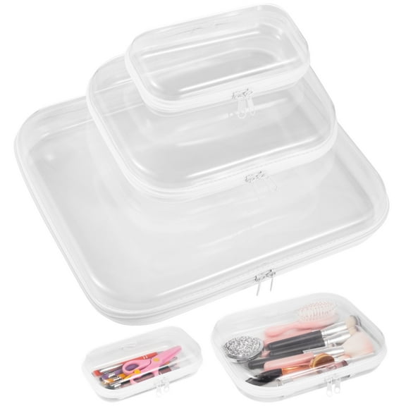 3 Pcs Hard Zippered Cases, 3 Sizes Transparent Hard Pouches, Double Zippered Hard Shell Bags, Portable Zipper Organizer Bins, Waterproof Cosmetic Makeup Bags for Snacks, Toys
