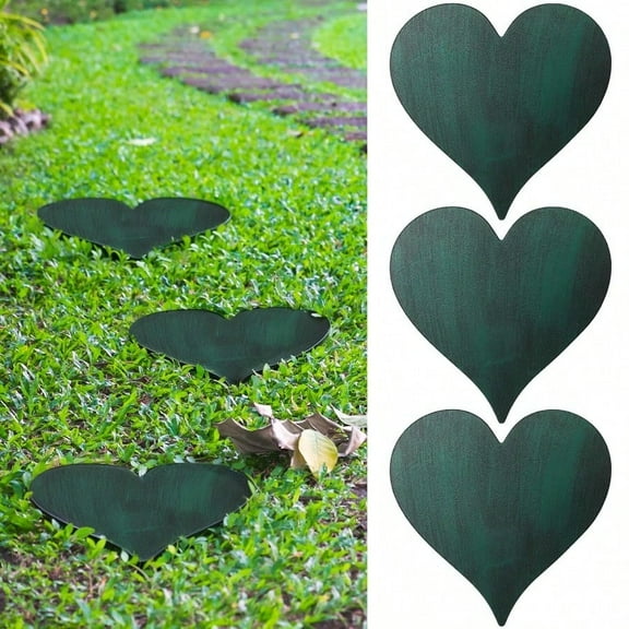 3 Pcs Heart Garden Stepping Stones Brown Cast Iron Stepping Stones Rustic Style Outdoor Stones For Garden Walkway Outside Decorative Decor 12 Inches Green