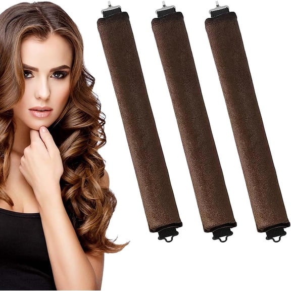 3 Pcs Heatless Curlers,HeatlessCurling Rod for All Hair Types,Heatless Curling Rods Hair Rollers,Sleep In HeatlessCurlers,No Heat Curler Roller for Big Waves, Soft Velvet Thick Flexi Rods (Brown)