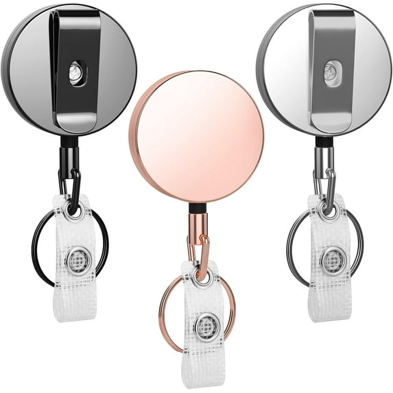 3 Pcs Heavy Duty Badge Reels Retractable Badge Holder, Metal Retractable Keychain Badge Reel ID Badge