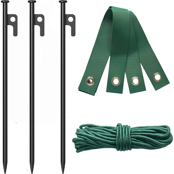 3 Pcs Heavy Duty Steel Tree Stake Kit, Tree Supports for Leaning Tree Protection with 3 PCS 11.8" Steel Tree Stakes, 3 PCS 15.8" Tree Straps32.8 FT Rope
