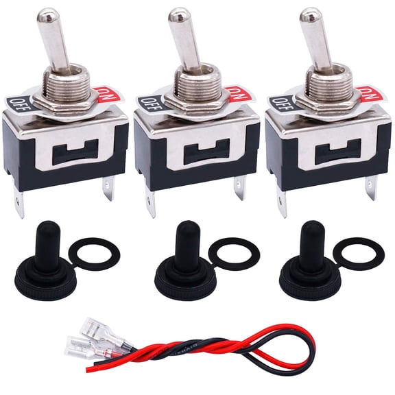 3 Pcs Heavy Duty Toggle Rocker Switch SPST 2 Pin 2 Position 16A 250VAC with Waterproof Cap and Wires