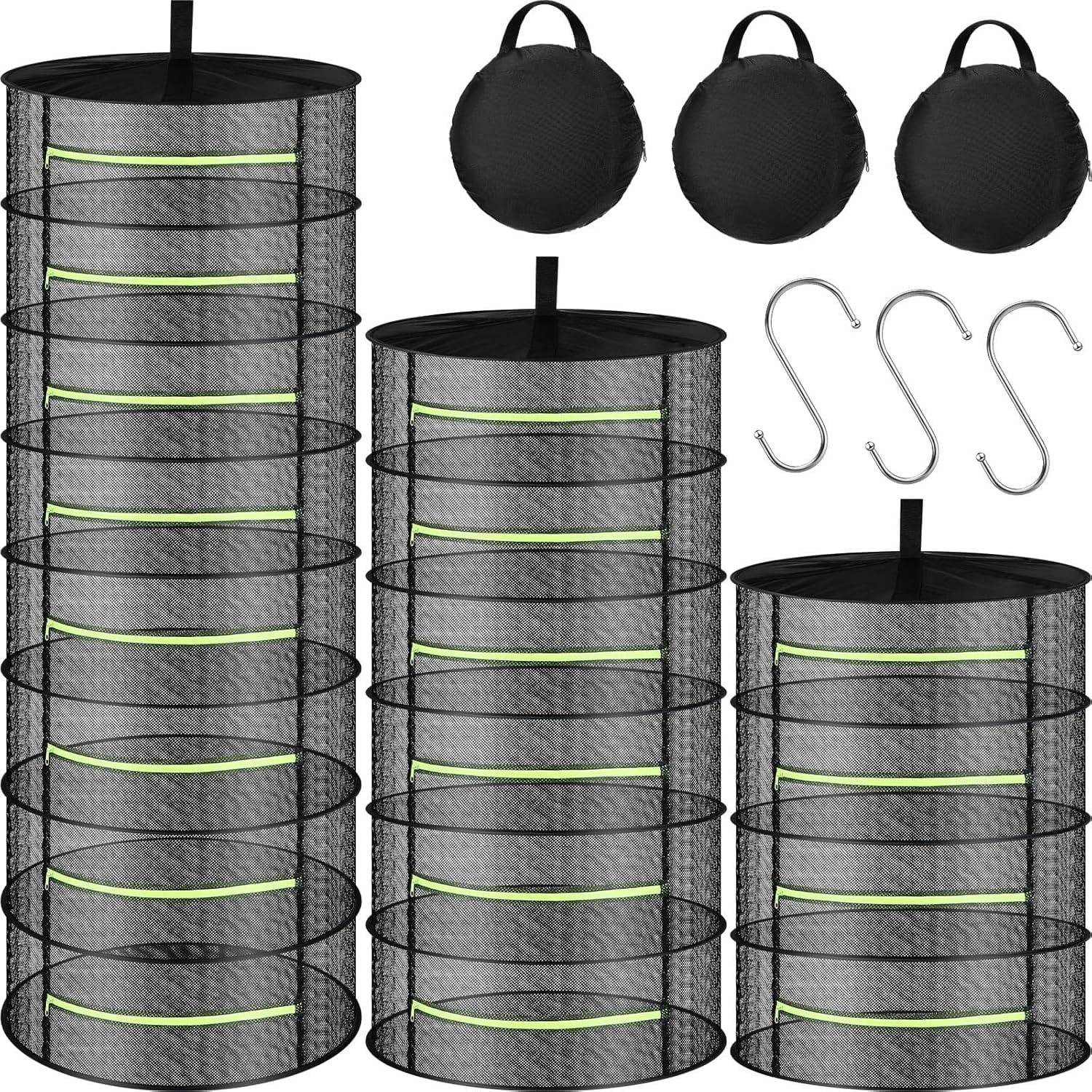 Flower Seed Drying Rack 3 Pcs Herb Drying Rack Mesh Herb Drying Rack Hanging with Green Zipper ...