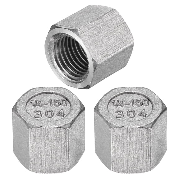 3 Pcs Hex End Cap 304 Stainless Steel Nut, NPT 1/4" Female Thread Pipe Fitting