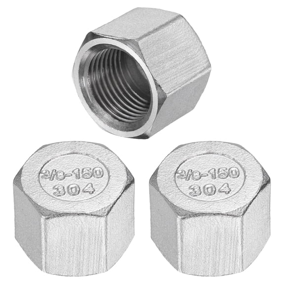 3 Pcs Hex End Cap 304 Stainless Steel Nut, NPT 3/8" Female Thread Pipe Fitting