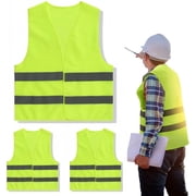 3 Pcs Hi Vis Vest, Yellow Jackets Reflective Hi Vis Jacket, Safety Reflective Vest Hivisible Vest for Traffic Work, Security Guard, Running Mens Womens Boys Girls