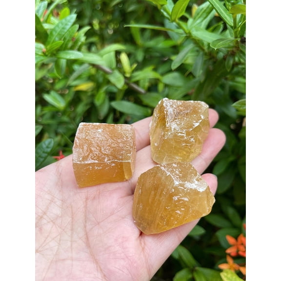 3 Pcs Honey Calcite Rough Natural Stones, Raw Calcite Crystals (Honey Calcite)