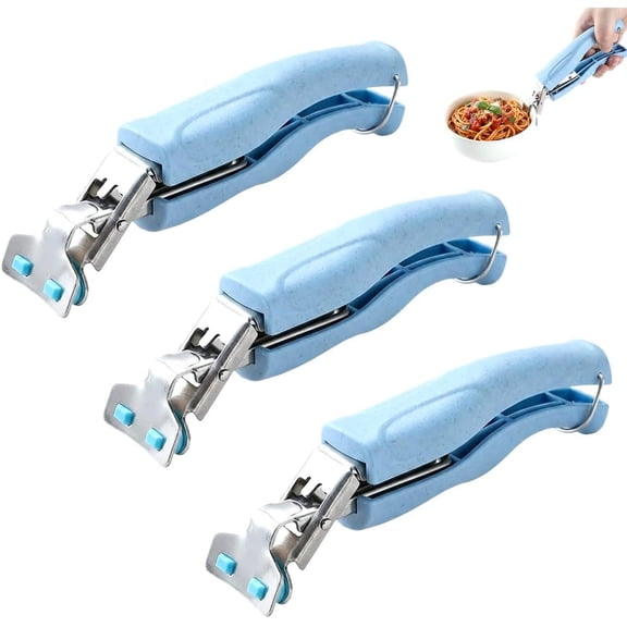 3 Pcs Hot Plate Grippers, 2026 New Multi-Purpose Hot Plate Gripper Tongs, Anti-Scald Bowl Dish Gripper Holder Clip for Kitchen (Blue)