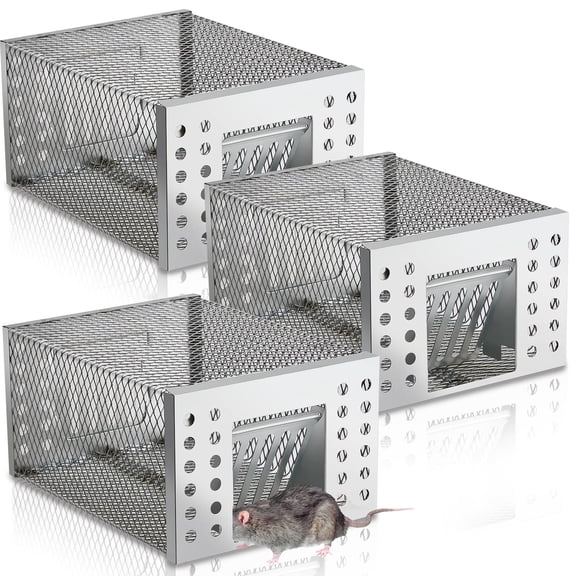 3 Pcs Humane Rat Trap Live Chipmunk Cage Trap for Indoor and Outdoor Small Rodent Animal Mouse Vole Chipmunk Hamsters Live Cage, Catch and Release, 9.6 x 6.8 x 4.9 Inches