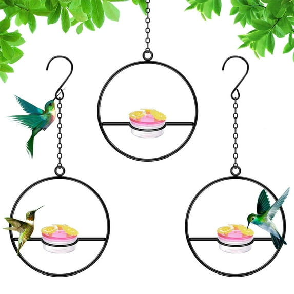 3 Pcs Hummingbird Feeders for Outdoors Hanging, Metal Nectar Feeders Circular Heart for Outdoors Hanging Ant and Bee Proof for Outside Garden, Backyard, Patio & Deck (Round)