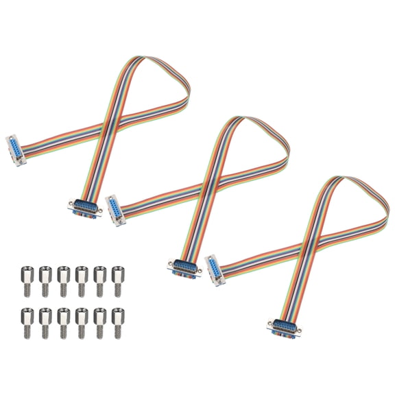 3 Pcs IDC Rainbow Wire Flat Ribbon Cable DB15 Male to DB15 Female 19.7 Inch Length 2.54mm Pitch Breadboard Jumper Wires for Electronic Projects