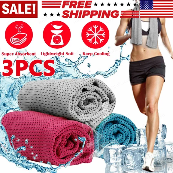 3 Pcs Ice Cold Instant Cooling Towel Running Jogging Gym Chilly Pad Sports Yoga