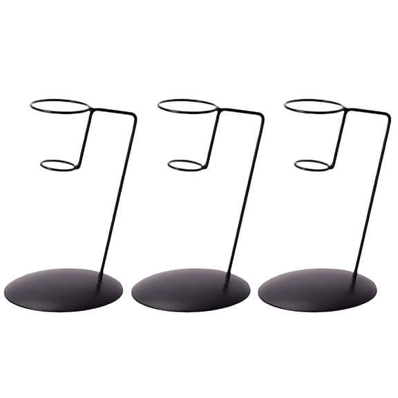 3 Pcs Ice Cream Cone Holder Stand, Black Metal Waffle Cone Display Rack with Dual Ring Design & Round Base, 5.9" Tall, Sturdy Iron, Stable for Home & Commercial Use
