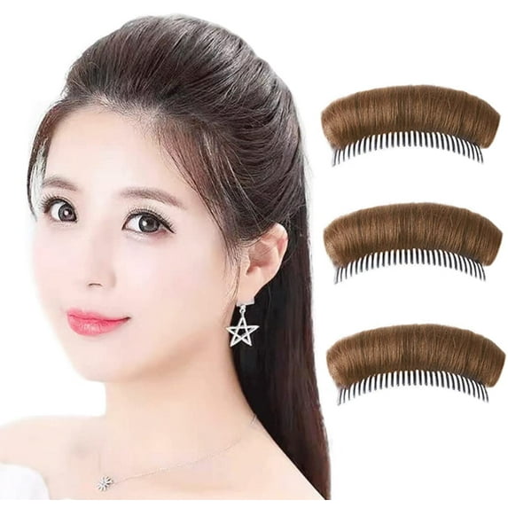 3 Pcs Invisible Fluffy Hair Pad, Portrayi Invisible Fluffy Hair Pad, Hair Bun Invisible False Hair Clip, Fluffy Hair Pad Styling Insert Tool for Women and Girls (Light Brown)