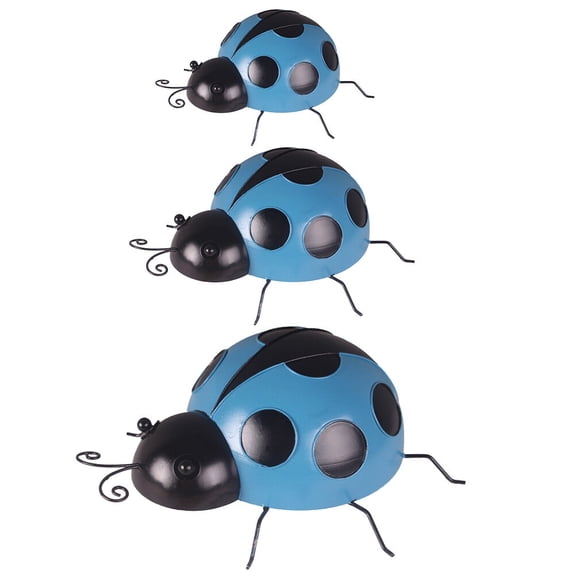 3 Pcs Iron Ladybug Room Decor Ladybugs for Garden Child Blue