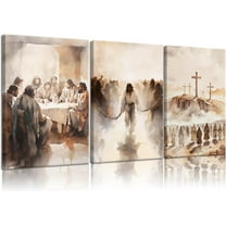 3 Pcs Jesus Canvas Wall Art Christ Church Pictures Wall Decor Christian Bible Story Religious Easter Last Supper Canvas Prints Artwork(Only canvas)