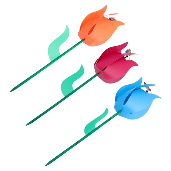 WHAMVOX Assorted Color Tulip Design Pinwheels for Garden Decoration Made of Durable Plastic 3 Pieces