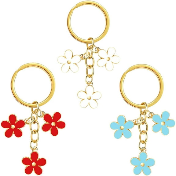 3 Pcs Keychains for Women, Cute Classy Bag Charm Flowers Key Chain Car Key Ring Pendant for Purse Handbag Bags Decor