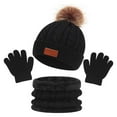 thumbnail image 1 of 3 Pcs Kids Winter Beanie Hat Scarf Gloves Set, Thick Knit Warm Fuzzy Lined Beanie Caps, Neckerchief, Gloves for Boys Girls, Worn Fashion Accessories, 1 of 2