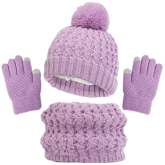 3 Pcs Kids Winter Hat Gloves Scarf Set, Toddler Knitted Beanie Hat Neck Warmer Mittens Fleece Lined Set for Boys and Girls