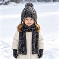 thumbnail image 1 of 3 Pcs Kids Winter Hat Scarf Gloves Set Knit Pompom Beanie with Earmuffs Double Layer Scarf Touchscreen Gloves Toddler Thick Thermal Sets Black 2-10 Years, 1 of 6