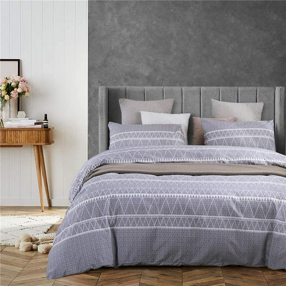 3 Pcs King Boho Duvet Cover, Black Geometric Pattern Printed on White Bohemian Comforter Cover Bedding Set (Grey Geometric)