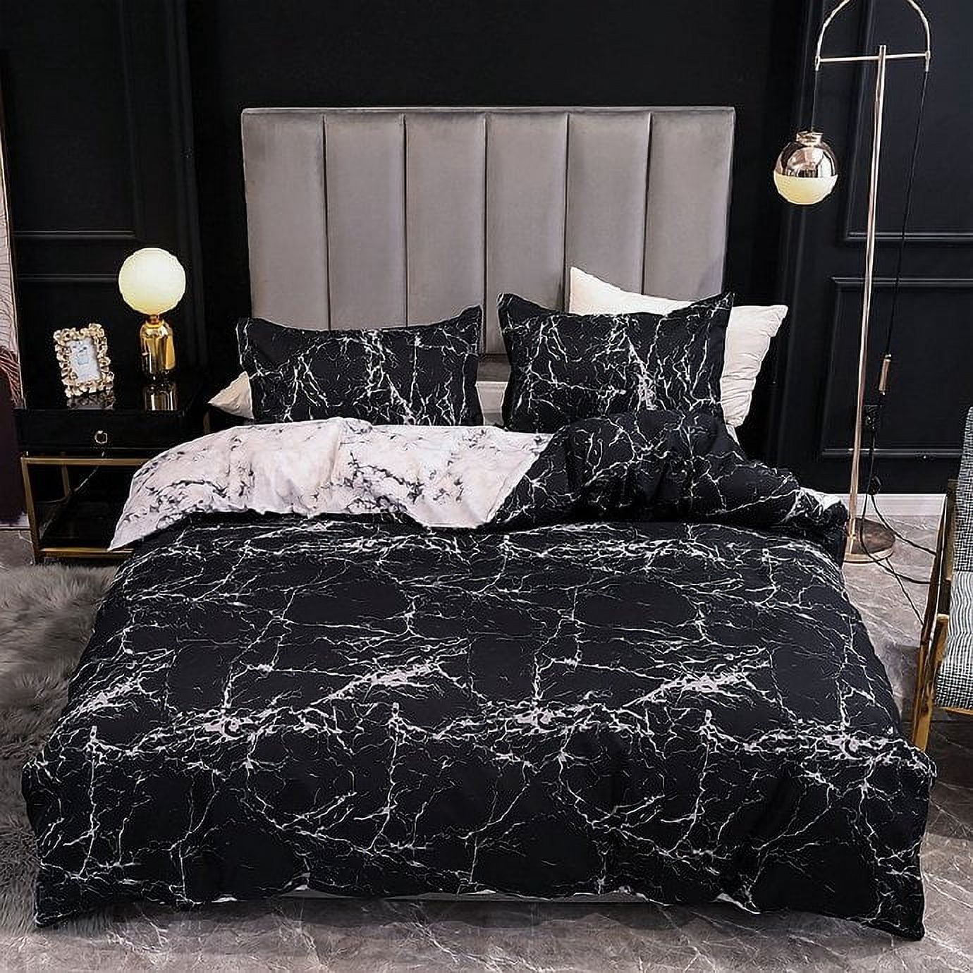 3 Pcs King Boho Duvet Cover, Black Marble Pattern Printed Bohemian Comforter Cover Bedding Set